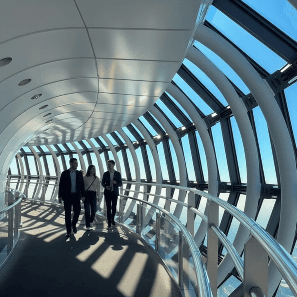 Curved glass walkway of the Tembo Galleria at 450 meters inside Tokyo Skytree